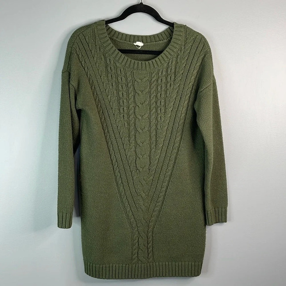 GARAGE Cable Knit Tunic Sweater Olive Green Long  Sleeve Round Neck Size Large - Picture 10 of 10